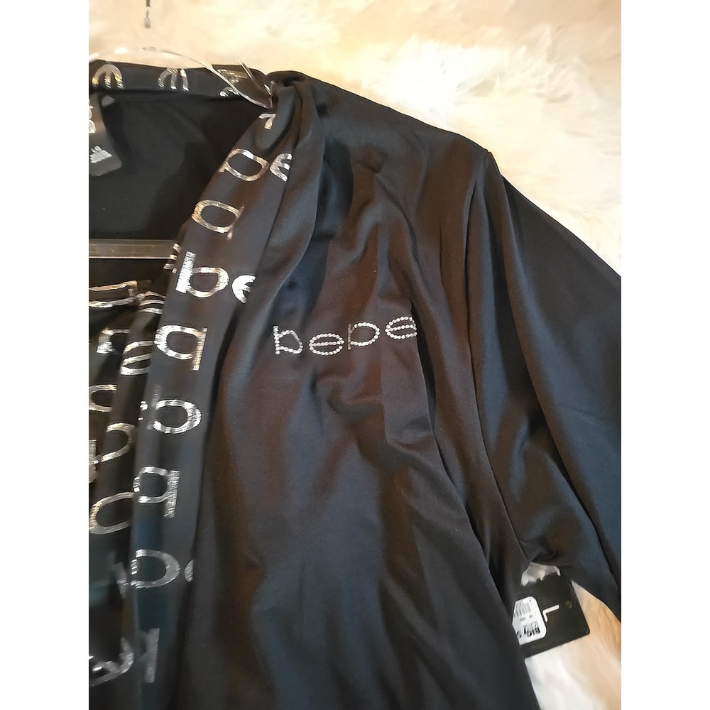 Bebe Sleep Longewear Black Silver Rhinestones Robe Tank Top And Shorts Sz L NWT